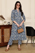 Blue Blossom Geometric Printed Kurta With Pant