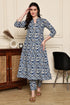 Blue Blossom Geometric Printed Kurta With Pant