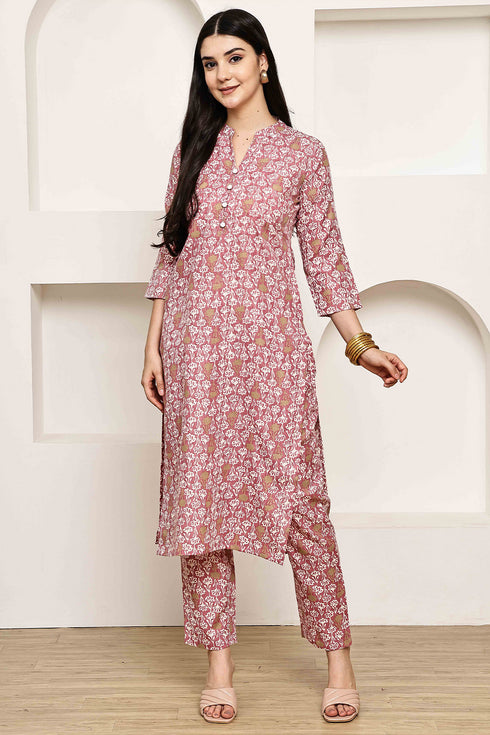 Stylish pink Jaipuri Printed Kurta With Pant