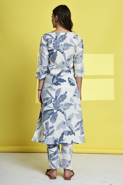 Blue Blossom Jaipuri Ensemble Kurta With Pant