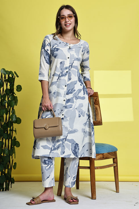 Blue Blossom Jaipuri Ensemble Kurta With Pant