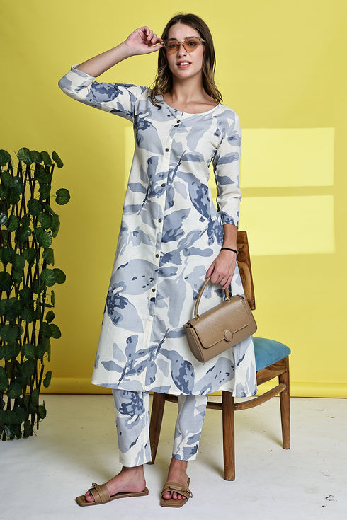 Blue Blossom Jaipuri Ensemble Kurta With Pant