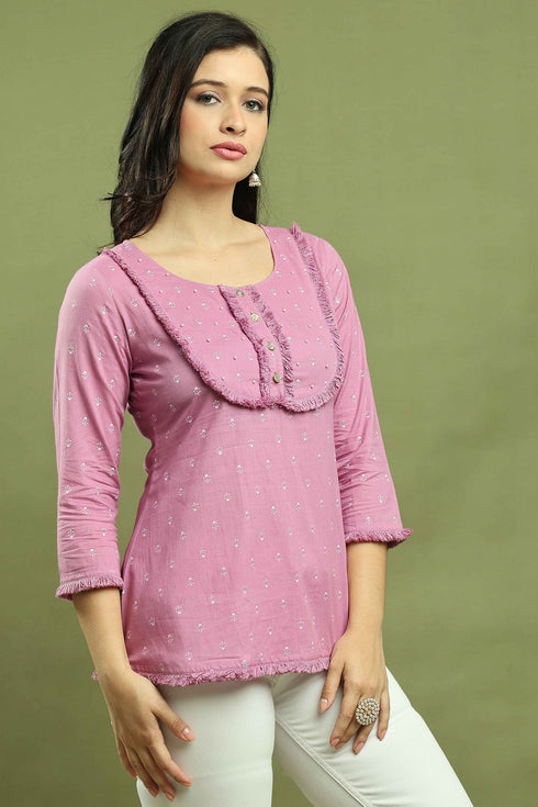 Lavender Women's Pure Cotton Jaipuri Printed Short Top