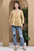 Yellow Pure Cotton Jaipuri Printed Short Top