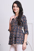 Navy Blue Women's Cotton Jaipuri Printed Short Top