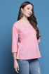 Light Pink Pure Cotton Patch Work Embroidered Short Top