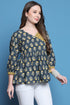 Grey & Yellow Pure Cotton Jaipuri Printed Short Top