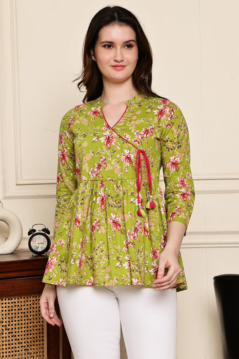 Green Vibe Chic Cotton Jaipuri Printed Short Top