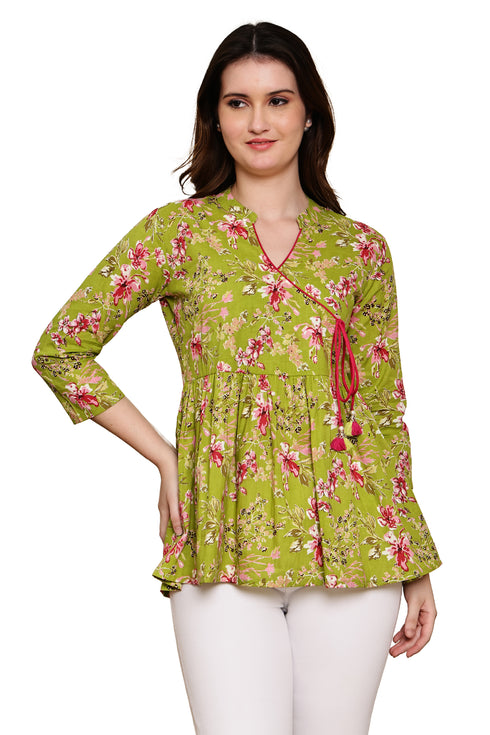 Green Vibe Chic Cotton Jaipuri Printed Short Top