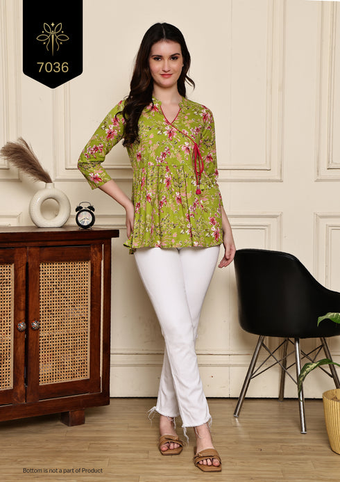 Green Vibe Chic Cotton Jaipuri Printed Short Top