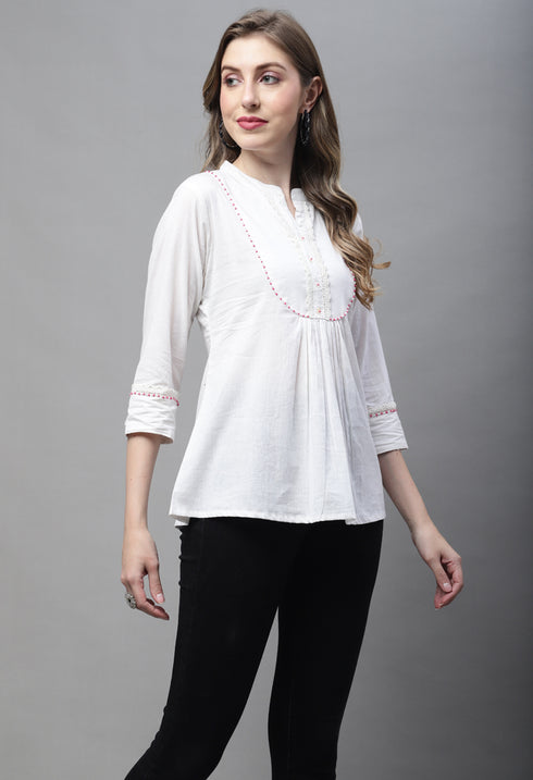 Off White Pure cotton Solid Short Top