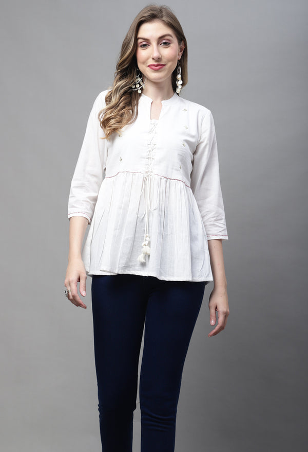 Off White Pure cotton Embroidered Short Top