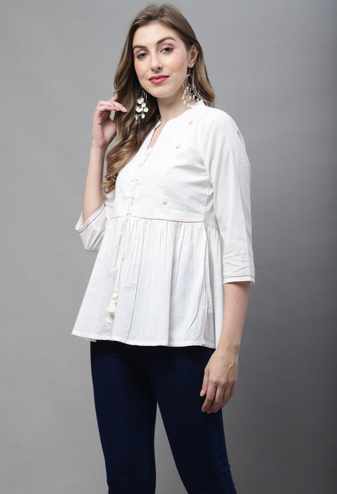 Off White Pure cotton Embroidered Short Top