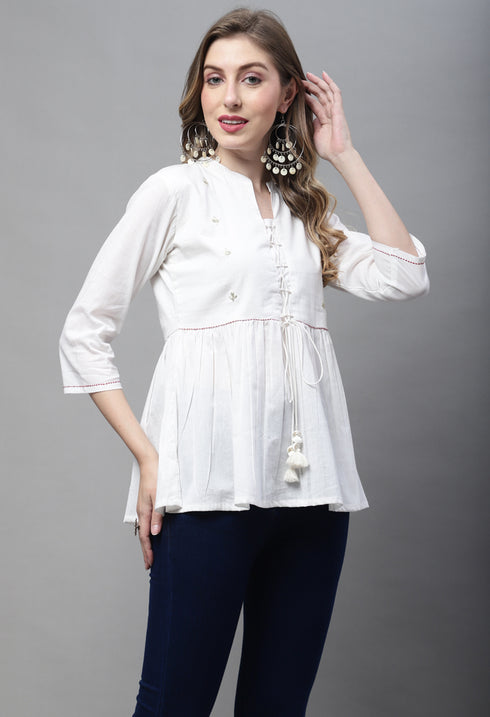 Off White Pure cotton Embroidered Short Top