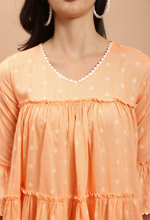 Light Orange Pure cotton Jaipuri Printed Short Top