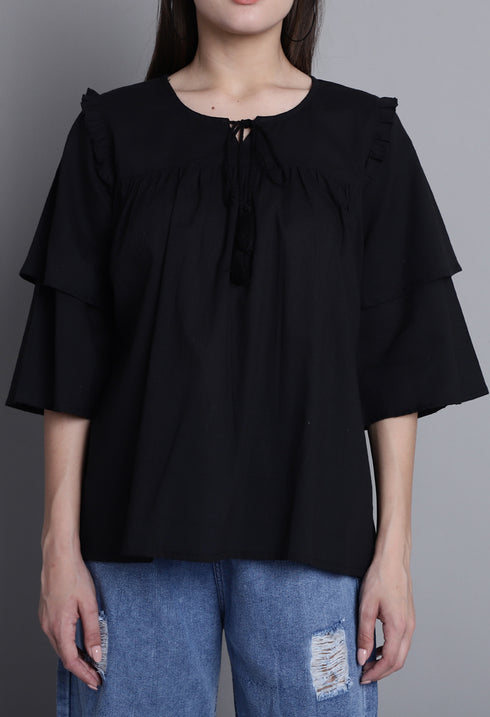 Black Pure cotton Jaipuri Printed Short Top