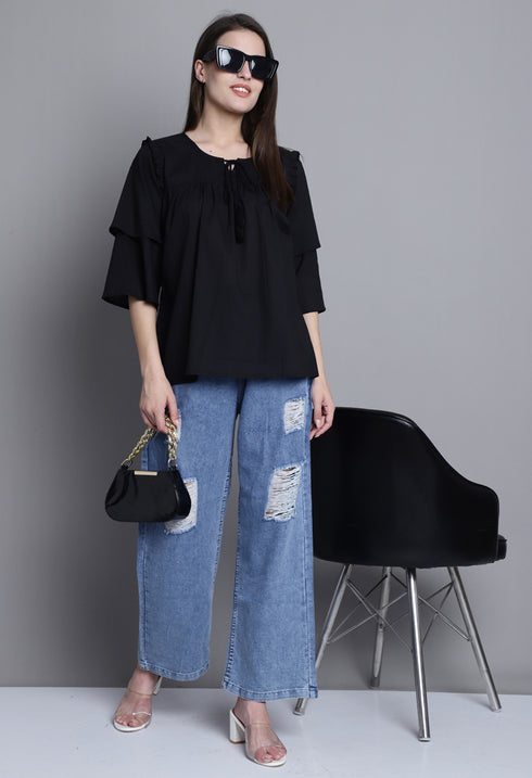 Black Pure cotton Jaipuri Printed Short Top