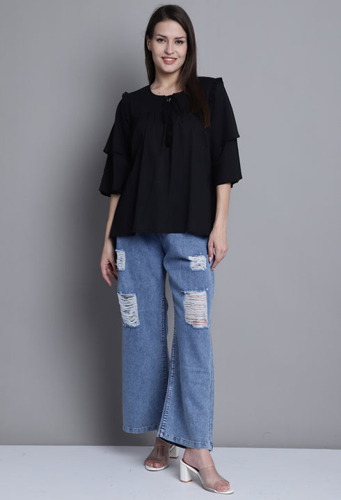 Black Pure cotton Jaipuri Printed Short Top