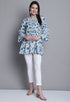 White & Blue Pure cotton Jaipuri Printed Short Top
