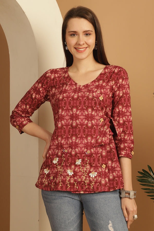 Magenta Pure Cotton Jaipuri Printed Short Top
