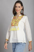 White & Yellow Pure Cotton Floral Printed Short Top