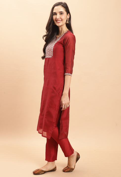 Pure Chanderi Silk With Inner Embroidered Kurta Set With Dupatta