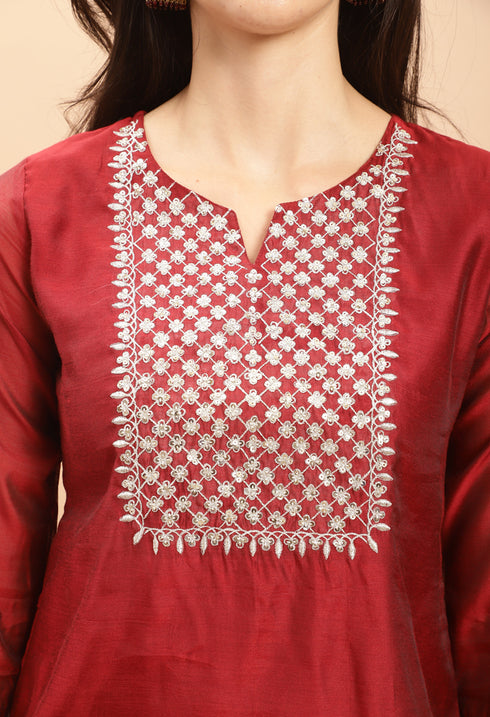 Pure Chanderi Silk With Inner Embroidered Kurta Set With Dupatta