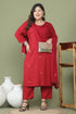 Maroon Rayon Slub Solid Plus Size Kurta & Pant With Dupatta