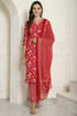 Pink & White Pure Cambric Cotton Embroidered Straight Kurta & Pant With Dupatta