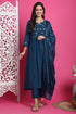 Teal Blue Poly Silk Embroidered Anarkali Kurta & Pant With Dupatta