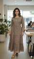 Grey And Orange Pure Cambric Cotton Jaipuri Floral Printed Kurti