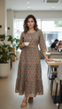 Grey And Orange Pure Cambric Cotton Jaipuri Floral Printed Kurti