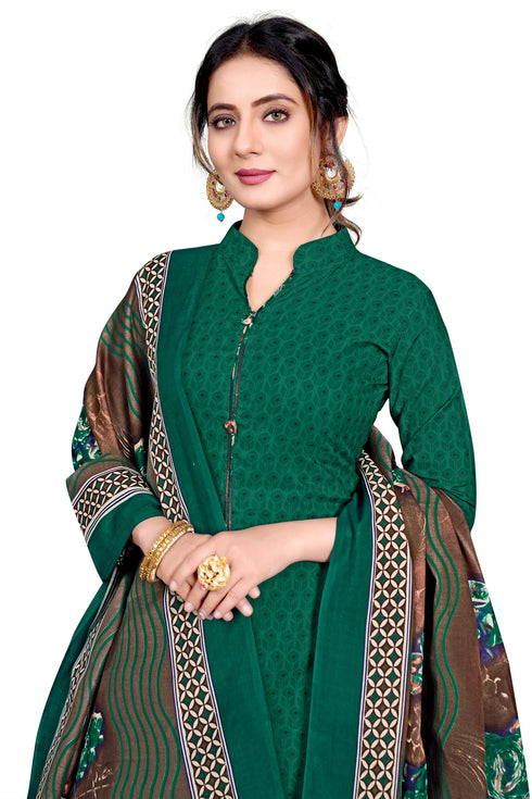Green Cotton Blend Printed Unstitched Salwar Suit Material