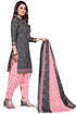 Grey Cotton Blend Printed Unstitched Salwar Suit Material