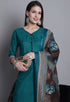 Green Polyester Cotton Printed Salwar Suit with Dupatta