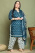 Green Cotton Blend Printed Ready to Wear Patiala Salwar Suit