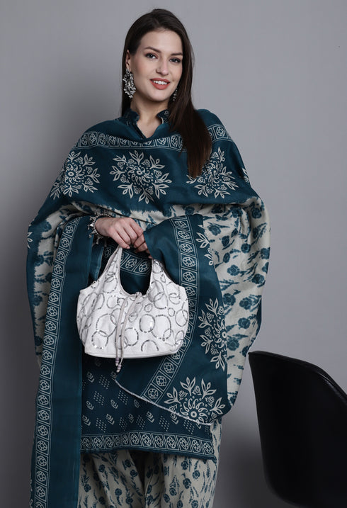 Green Polyester Cotton Printed Salwar Suit with Dupatta