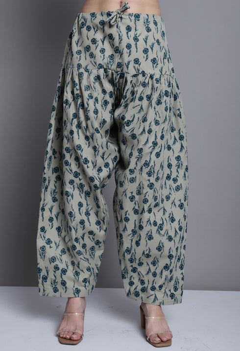 Green Polyester Cotton Printed Salwar Suit with Dupatta