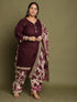 Wine Cotton Blend Printed Ready to Wear Patiala Salwar Suit