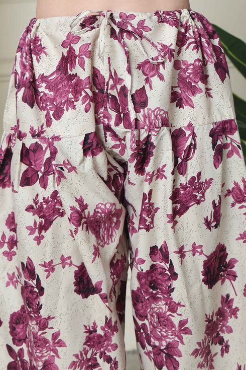 Wine Polyester Cotton Printed Salwar Suit with Dupatta