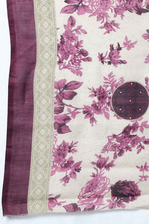 Wine Polyester Cotton Printed Salwar Suit with Dupatta