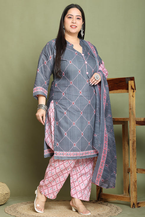 Grey Cotton Blend Printed Ready to Wear Patiala Salwar Suit