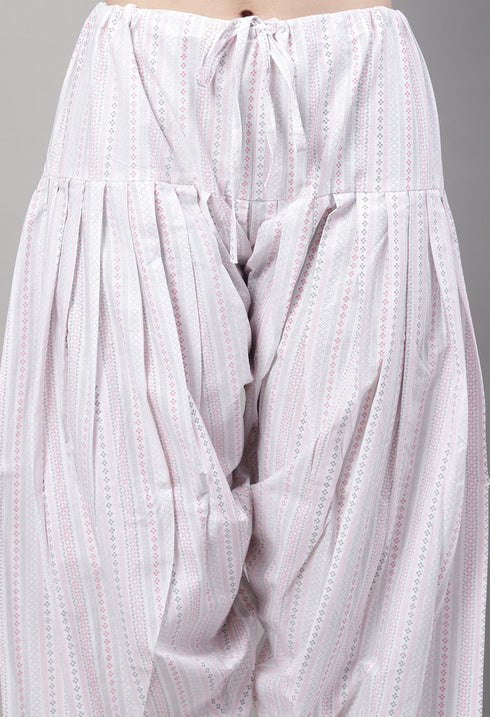 White Cotton Printed Salwar Suit