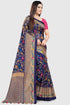 Blue Tussar Silk Printed Traditional Saree With Blouse Piece