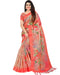 Peach Cotton Silk Printed Traditional Saree With Blouse Piece