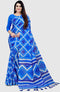 Blue Kota Doria Cotton Printed Traditional Saree With Blouse Piece