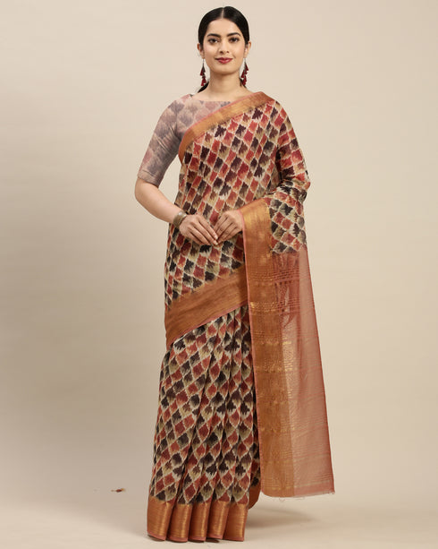 Multicolored Cotton Silk Digital Printed Traditional Saree With Blouse Piece