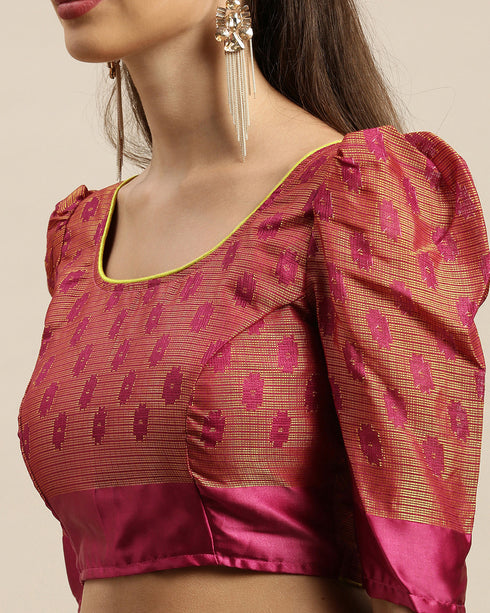 Sku Blue And Wine Kota Silk Jamdani Printed Traditional Saree With Blouse Piece