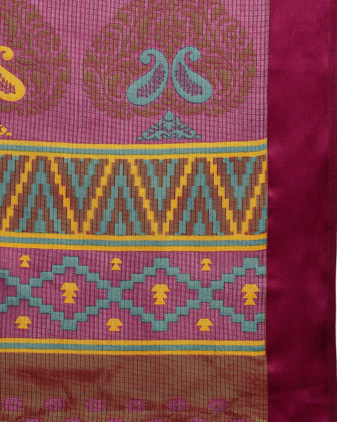 Sku Blue And Wine Kota Silk Jamdani Printed Traditional Saree With Blouse Piece