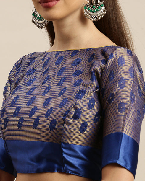 Orange And Royal Blue Kota Silk Jamdani Printed Traditional Saree With Blouse Piece